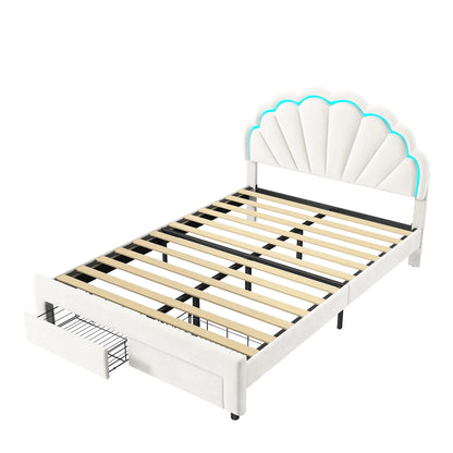 Gestoffeerd Bed – Fluwelen Bed – Scandinavisch Bed – Modern Bed – Bloemvormig Hoofdeinde – 12 Verstevigde Latten