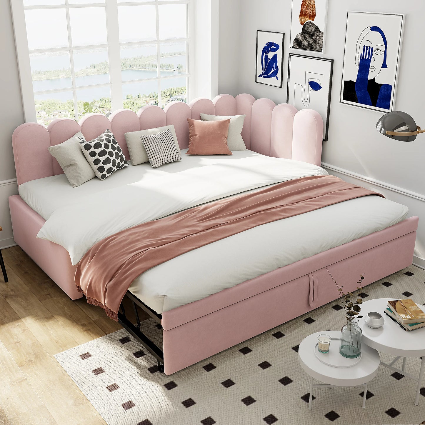 Metalen Eenpersoonsbed – Stalen Bed – IJzeren Bedframe – Kinderbed – Eenpersoonsbed 90x200 cm – Veiligheidshek Met Raampjes – Trap Met Opbergruimte – Zonder Matras