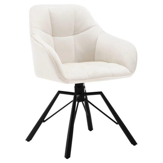Chair - Dining Chair - Swivel Dining Chair - Ergonomic - Dining Chair with Armrests - Comfortable - Upholstered Kitchen Chair - Velvet Seat - 360° Rotation - Modern Design - 58.5x54.5x82.5cm - Cream Velvet
