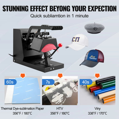 Transferpers - Heat Press Machine - Sublimatie Printer - Hoed hittepers - 4 in 1 Cap warmte persmachine - Hittepers Transferpers - QUORE