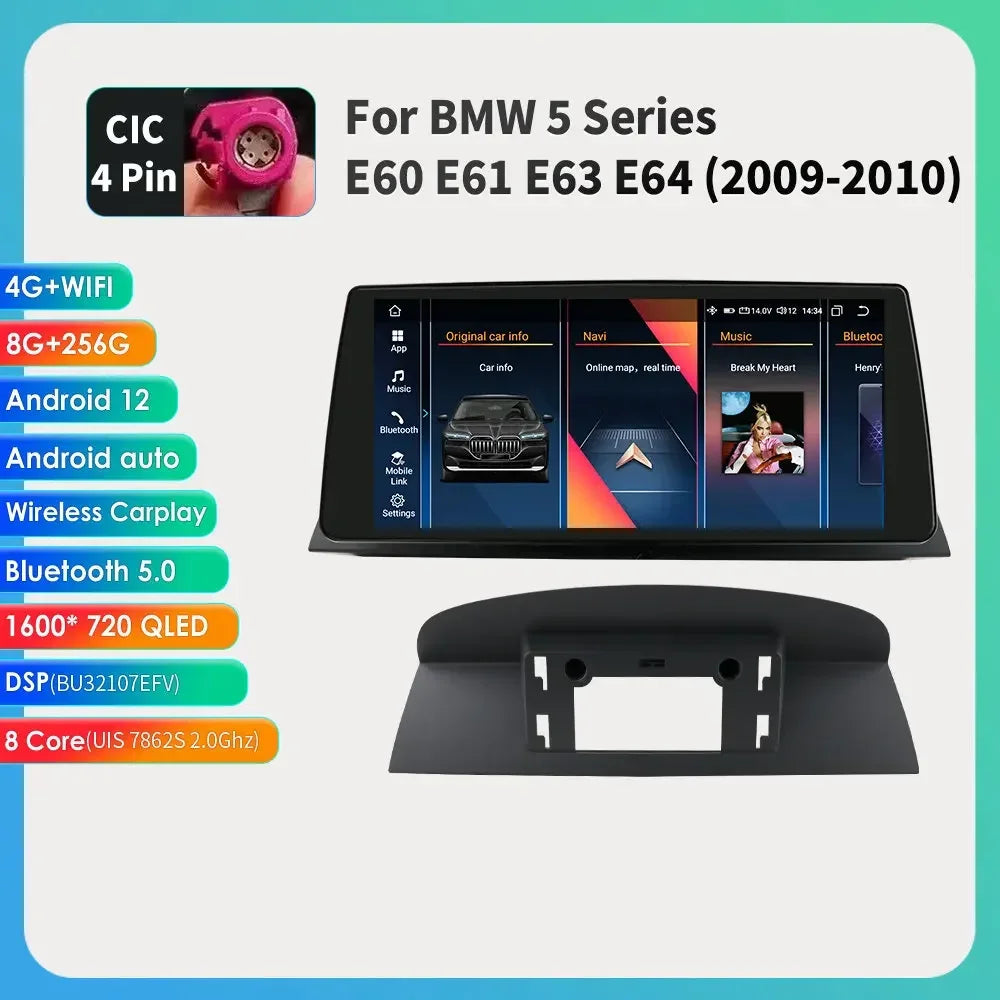2DIN Android Autoradio – Multimedia Systeem – Navigatie Unit – Touchscreen Radio – Auto Entertainment – 10,33 Inch QLED Scherm – 8GB RAM 128GB Opslag – GPS & CarPlay Support – BMW E60 05-08 CCC Variant