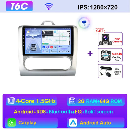 Android 12 Autoradio – Multimedia Speler – GPS Navigatie – CarPlay – Android Auto – 9 Inch Touchscreen – 4x45W Versterker – Geschikt Voor Ford Focus 2 3 (2004-2011) – 64GB Intern Geheugen - QUORE