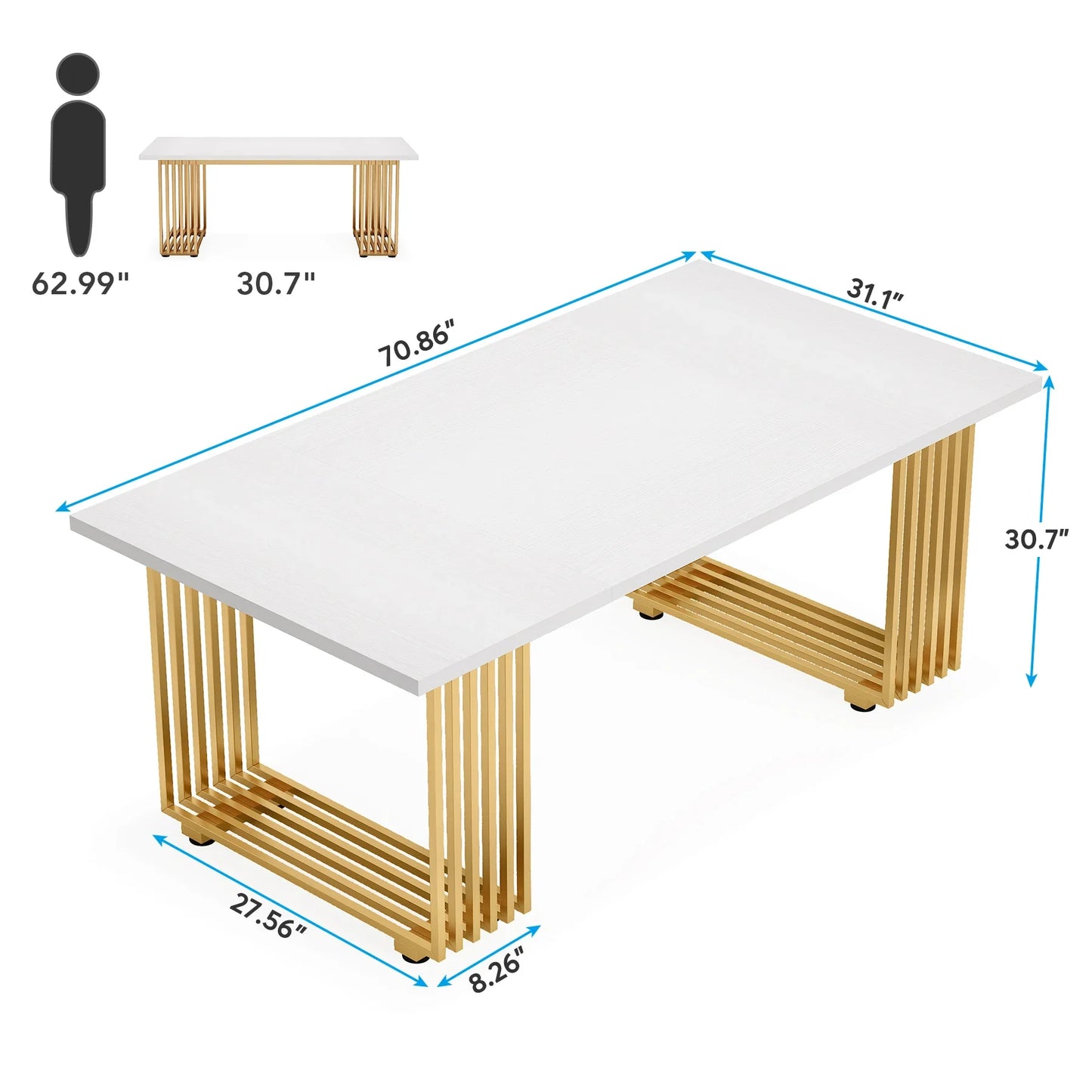 Bureau - Computertafel - Bureautafel - Game Bureau - 70.9" - Moderne Houten Gaming Gureau - met Gouden Metalen Poten – Stijlvolle Werkplek & Kleine Vergadertafel