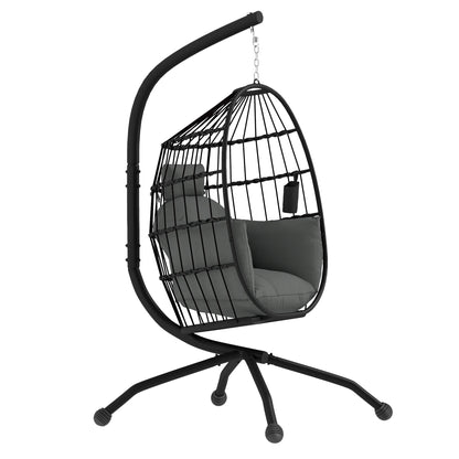 Hangende Eierstoel – Hangstoel – Tuinstoel – Relaxstoel – Balkonstoel – Gepoedercoat Staal – Verstelbare Ketting - Zwart