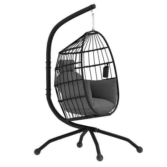 Hangende Eierstoel – Hangstoel – Tuinstoel – Relaxstoel – Balkonstoel – Gepoedercoat Staal – Verstelbare Ketting - Zwart