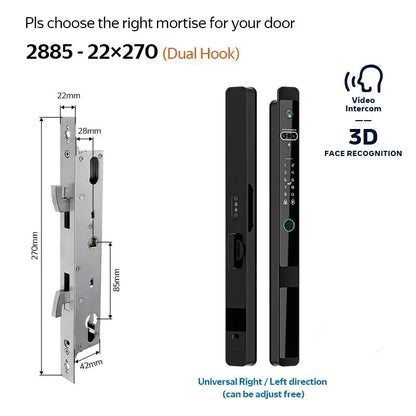 Slimme Deurslot – Elektronisch Slot – Smart Lock – Deurklink – Vingerafdrukslot – 6 Ontgrendelmethodes – IP66 Waterdicht - 2885 - met Haak - Zilver