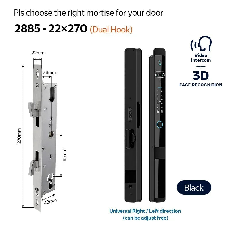 Slimme Deurslot – Elektronisch Slot – Biometrisch Toegangsslot – App Slot – Fingerprint Deurslot – Real-Time Intercom – Waterdicht IP66 - 2885 - met Haak - Zwart
