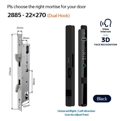 Slimme Deurslot – Elektronisch Slot – Biometrisch Toegangsslot – App Slot – Fingerprint Deurslot – Real-Time Intercom – Waterdicht IP66 - 2885 - met Haak - Zwart