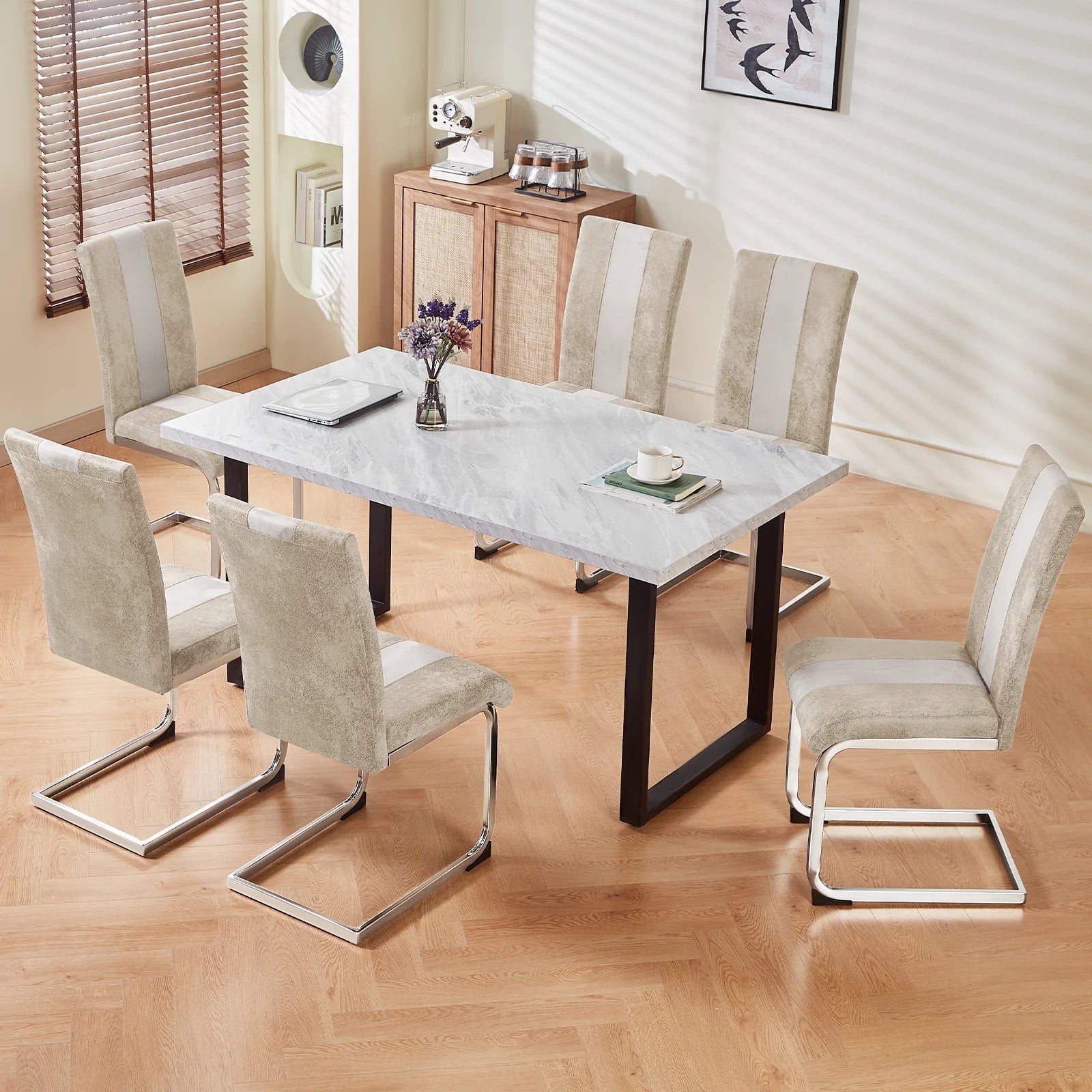 JYMTOM Dining Room Chairs Faux Leather Cantilever Swing Chairs Kitchen Chairs with High Backrest Chrome-Plated Metal Frame - QUORE