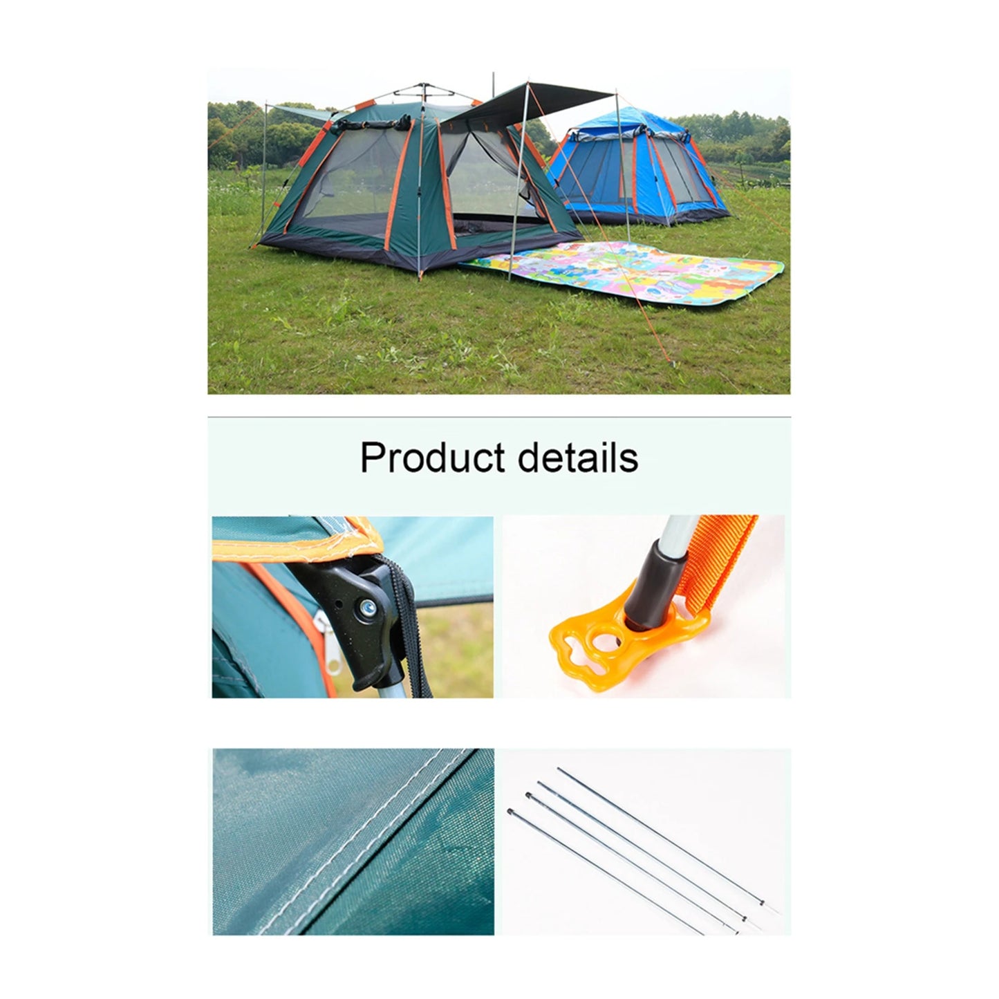 Waterdichte Kampeertent 3-4 Personen – Tent met Zonwering & Insectenhor – 2 Deuren voor Ventilatie – 215x215x142 cm –  Buitentent voor Camping - Festival of Tuin - Groene