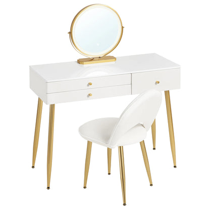 Make-up Tafel - met Spiegel - LED Spiegellicht - Kaptafel - Verstelbare - 100x40x122 cm - 3 Lades - Velvet Kruk - voor Slaapkamer -1SET - Wit