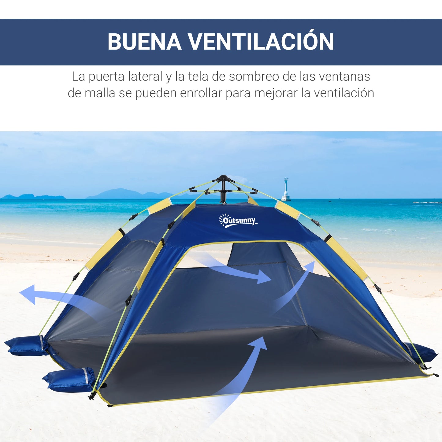 Pop-up Strandtent – 220x173x120 cm – Donkerblauw – Voor 2 Personen – Met Automatisch Vouwsysteem