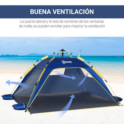 Pop-up Strandtent – 220x173x120 cm – Donkerblauw – Voor 2 Personen – Met Automatisch Vouwsysteem