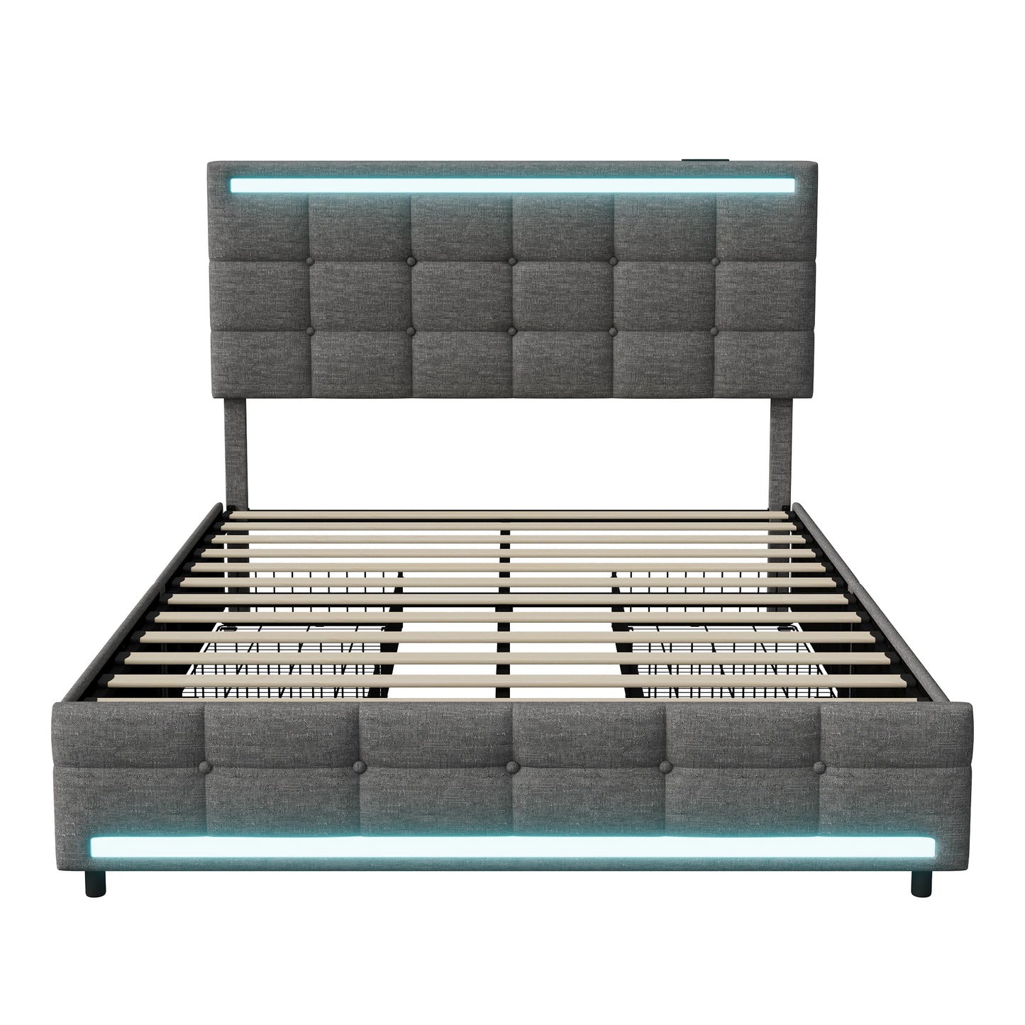 Bedframe – Bed – Slaapbank – Ledikant – Opbergbed – LED-Verlichting – USB-Oplaadpoorten