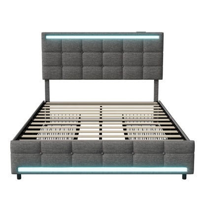 Bedframe – Bed – Slaapbank – Ledikant – Opbergbed – LED-Verlichting – USB-Oplaadpoorten