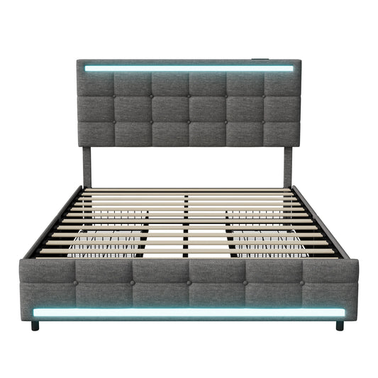 Bedframe – Bed – Slaapbank – Ledikant – Opbergbed – LED-Verlichting – USB-Oplaadpoorten