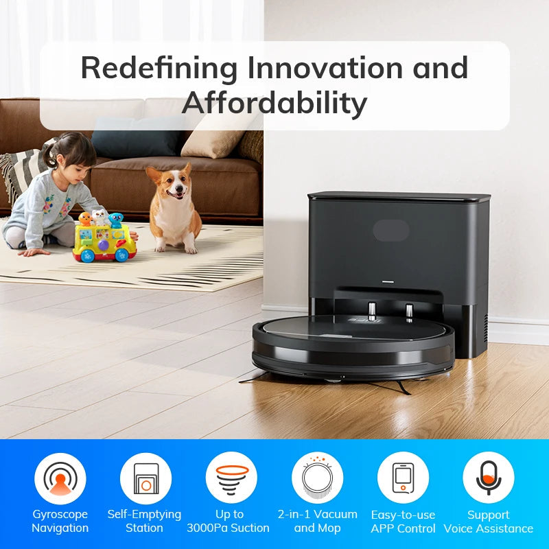 Robotstofzuiger - Vacuum Cleaner - Roborock - Draadloze - Dweilrobot - 3000Pa Sterke Zuigkracht - met Zelflediging -  Gyroscopische Navigatie, Planning, App/Alexa Besturing, Geschikt - voor Huisdierharen