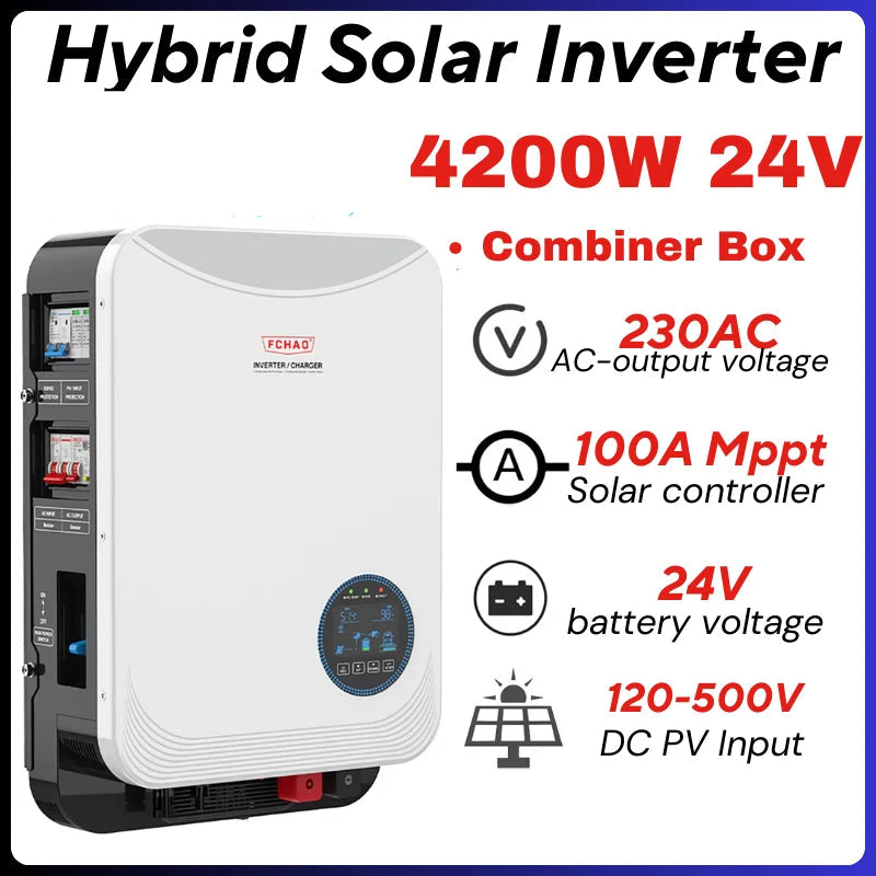 Hybride Zonne-Energie Omvormer – Solar Inverter – Off-Grid Omvormer – Batterijloze Omvormer – Mppt Omvormer – 4,2 KW 24V – Pure Sinusuitgang – 100A Mppt-Laadregelaar