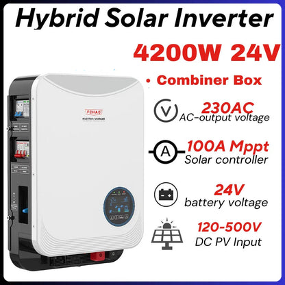 Hybride Zonne-Energie Omvormer – Solar Inverter – Off-Grid Omvormer – Batterijloze Omvormer – Mppt Omvormer – 4,2 KW 24V – Pure Sinusuitgang – 100A Mppt-Laadregelaar