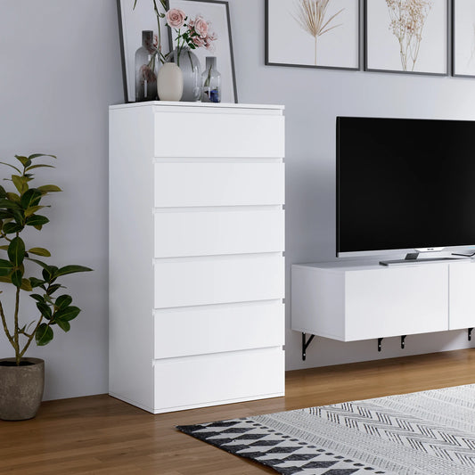 Getone Chest of Drawers Bedroom, Tall Chest of Drawers with 6 Drawers, Bedroom Furniture Storage Cupboard Cabinet  Bedroom Dresser, for Living Room Hallway  60x40x119cm, White/Black
