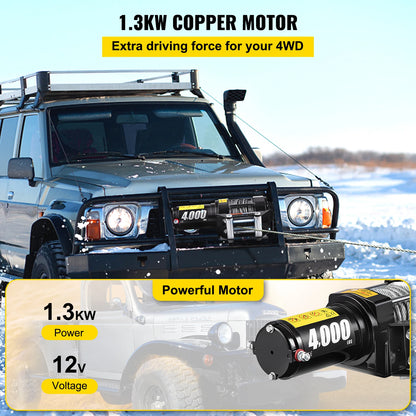 Electric Winch - Winch - Tackle - Electric Hoist - Wire Rope Winch - 4000lbs - with 10M Cable - with Wireless Control - for ATV Truck Off Road