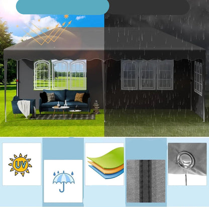 Tuinpaviljoen - Partytent - Partytenten - Paviljoen - Easy up Partytent - 3x6m - Waterdicht - Opvouwbare - Inclusief 4 Zijpanelen – Ideaal voor Evenementen, Feesten en Bruiloften – Witte Afwerking