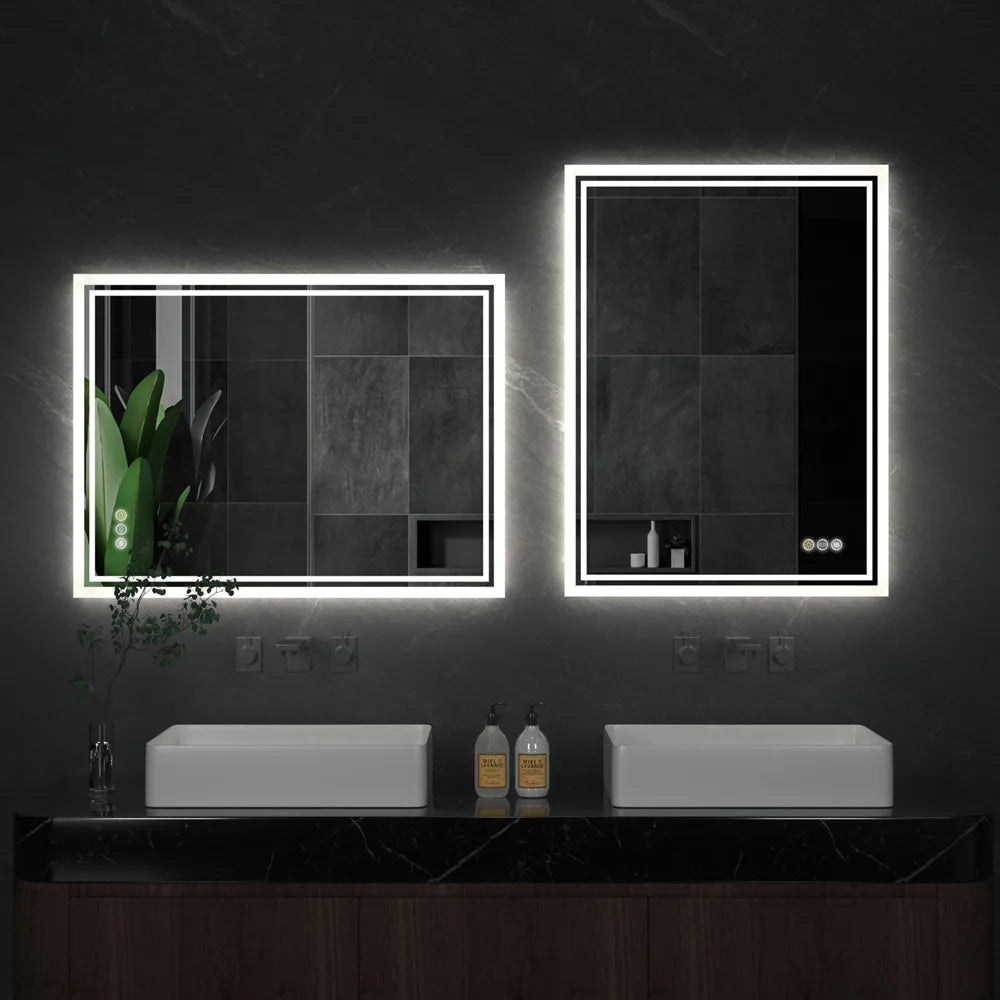 Badkamerspiegel - met Licht - Wandspiegel - Montage - Frameloze - 50x70cm - Anti-condens - met Licht Achtergrondverlichting - Aanraaksensor - Dimbaar Ontwaseming - voor Badkamer - Toilet - Douche - Make-up en Scheren - QUORE