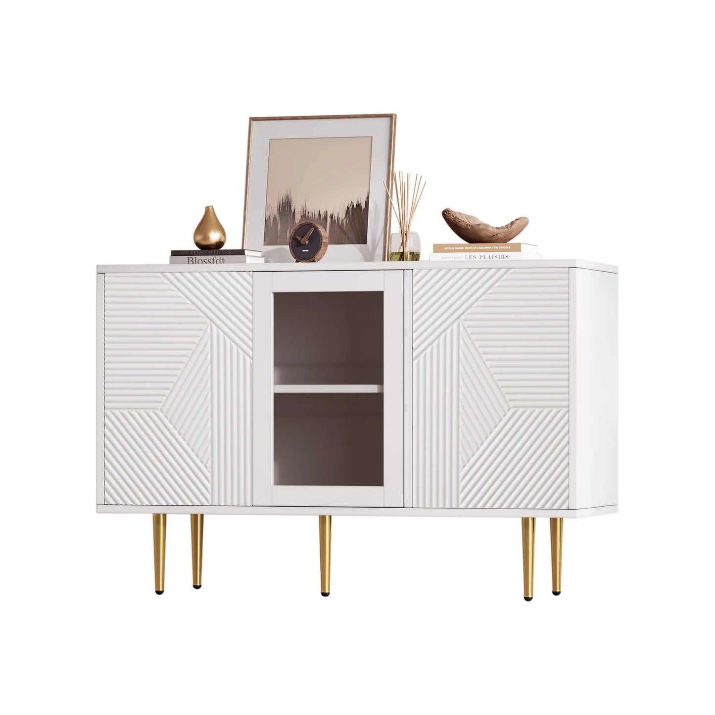 Kast – Opbergkast – Woonkamer Meubel – Dressoir – Spaanplaat – Metalen Poten – 120 x 38 x 79.5 cm - Wit - QUORE