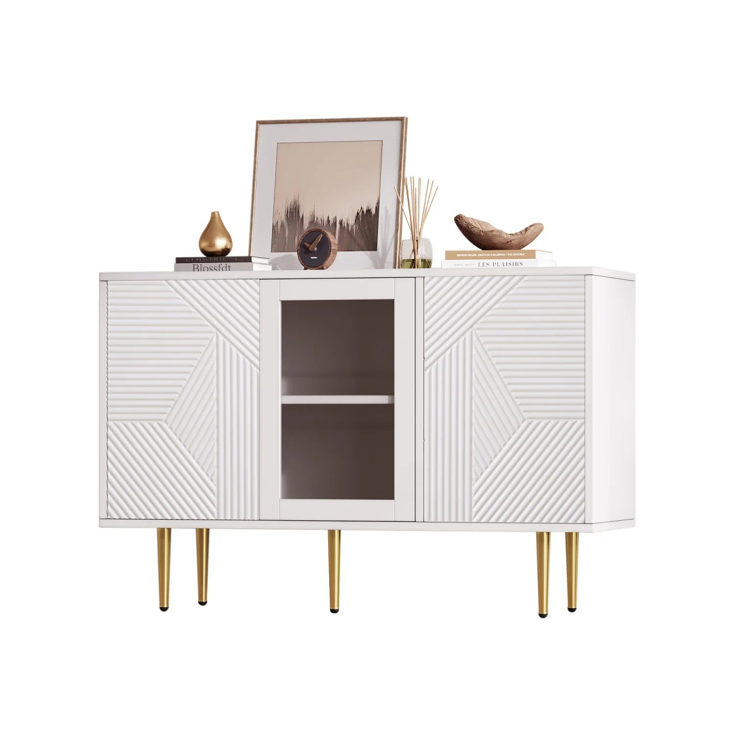 Kast – Opbergkast – Woonkamer Meubel – Dressoir – Spaanplaat – Metalen Poten – 120 x 38 x 79.5 cm - Wit - QUORE