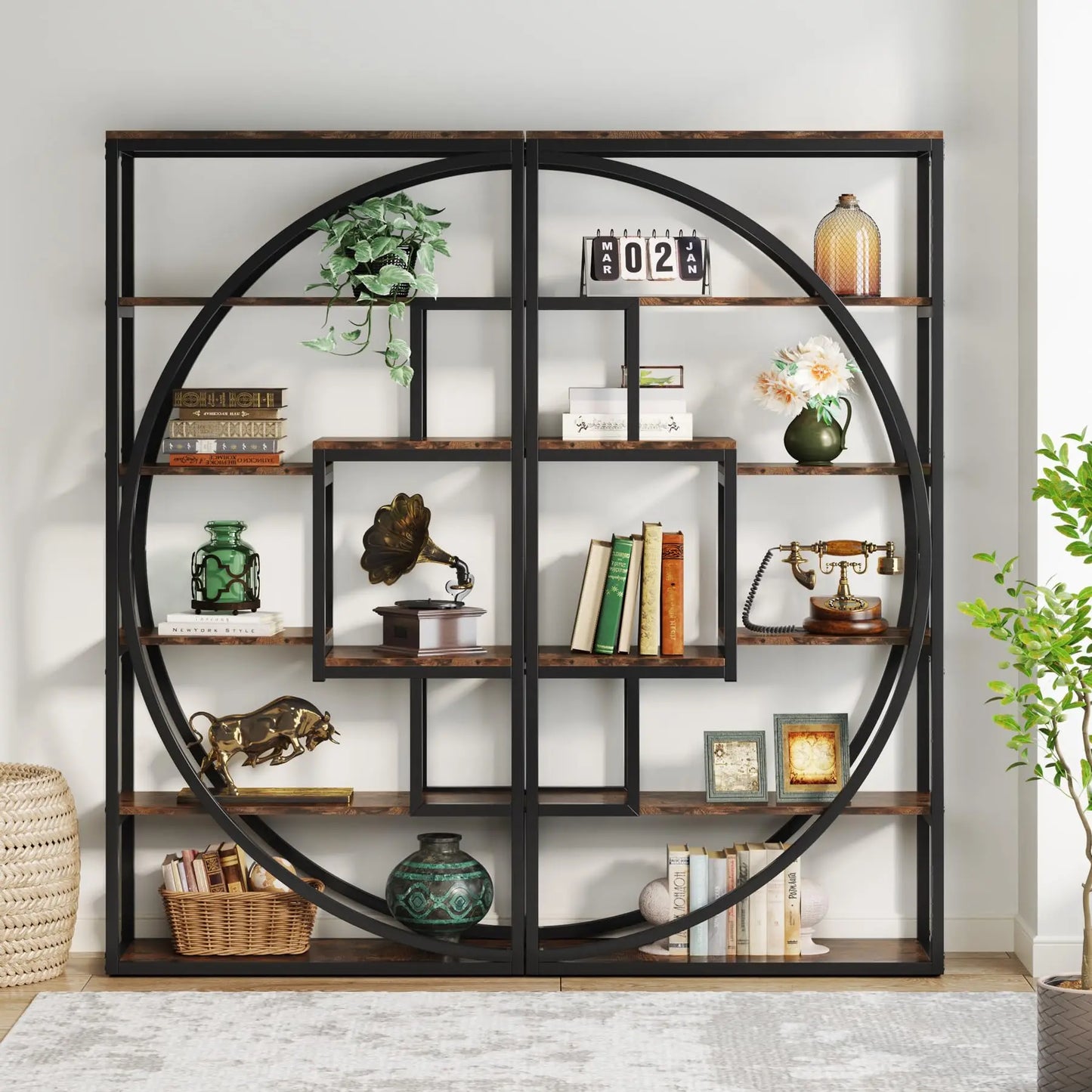 Boekenkast – Industriële Kast – Open Kast – Opbergkast – Wandkast – 8 Open Vakken – Zwart Metalen Frame