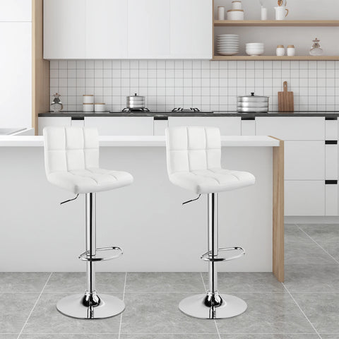 Barkruk - Met Rugleuning - Stoel - Verstelbare Hoogte - Kunstleren Zitting - 360° Draaibaar - Metalen Frame - Wit