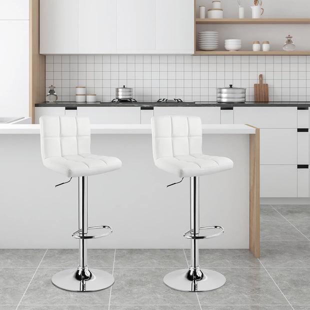 Barkruk - Met Rugleuning - Stoel - Verstelbare Hoogte - Kunstleren Zitting - 360° Draaibaar - Metalen Frame - Wit