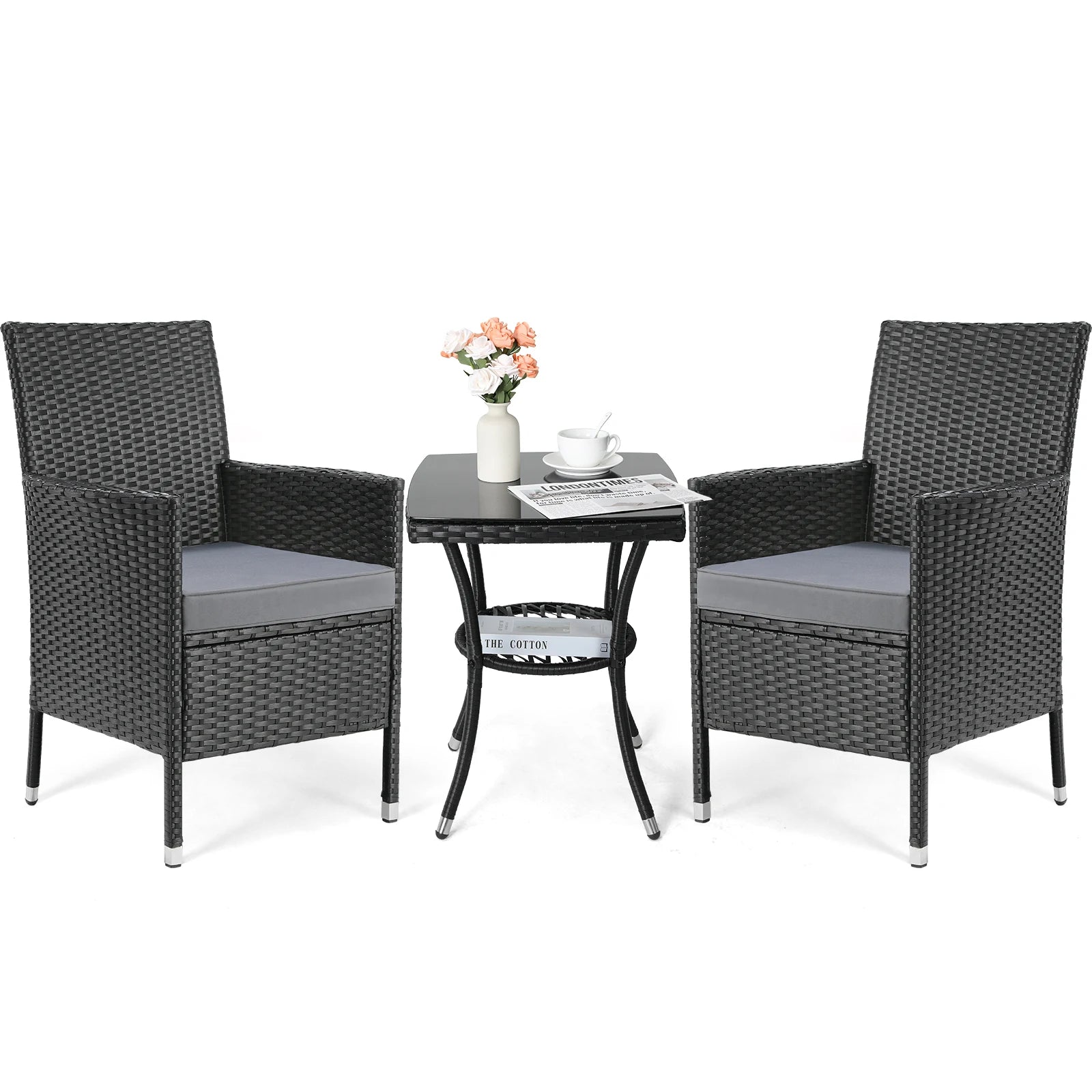 Wicker Loungeset – Loungeset Buiten – Tuinmeubel Set – Balkonset – 3-Delig – Hoogwaardig PE-Rattan – Comfortabele Kussens - QUORE