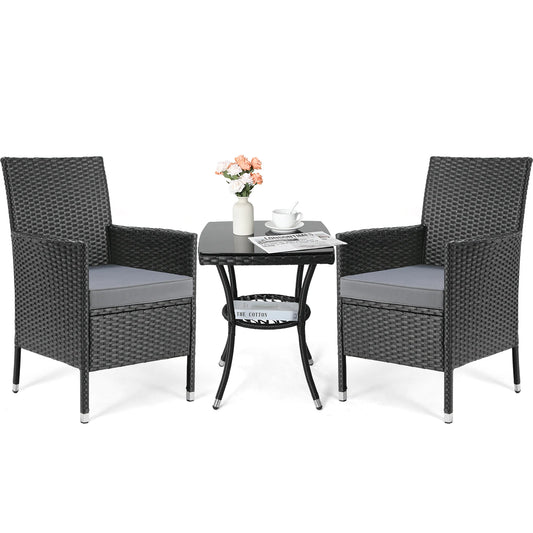 Wicker Loungeset – Loungeset Buiten – Tuinmeubel Set – Balkonset – 3-Delig – Hoogwaardig PE-Rattan – Comfortabele Kussens - QUORE
