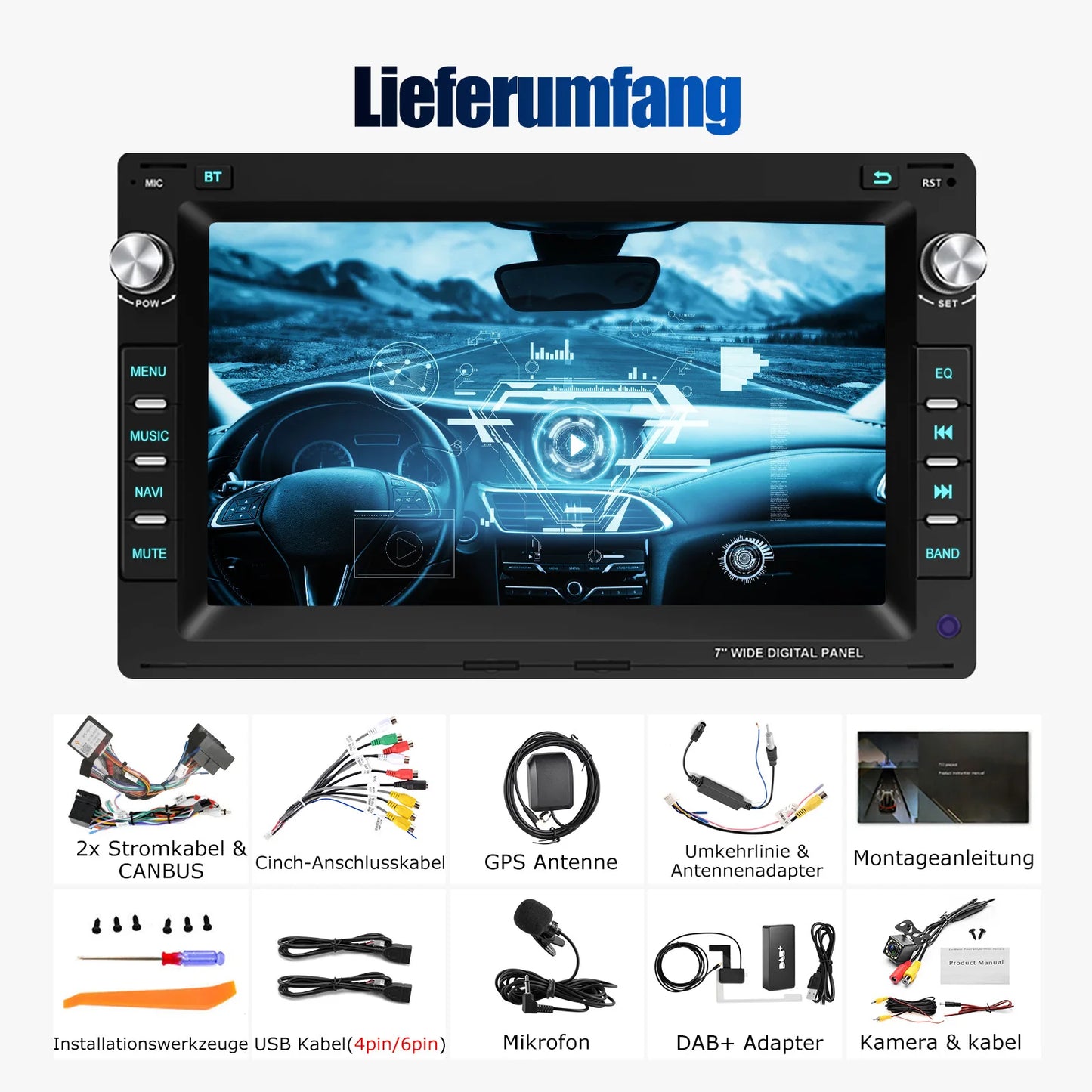 Multimedia Speler – Car Radio – Autoradio – Touchscreen Radio – Android Auto Speler – 7 Inch Full Touchscreen – Android 15 Met 4GB RAM & 64GB Opslag – Draadloze Apple CarPlay & GPS Navigatie