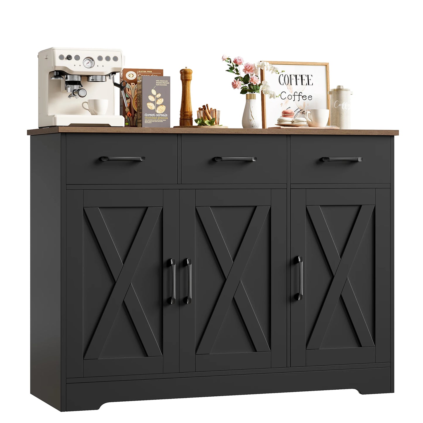 Zijbuffet – Dressoir – Buffetkast – Opbergkast – Keukenbuffet – Wit – 108x38,5 cm Werkblad – 3 Laden en 3 Deuren Met Verstelbare Planken - QUORE