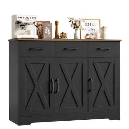 Zijbuffet – Dressoir – Buffetkast – Opbergkast – Keukenbuffet – Wit – 108x38,5 cm Werkblad – 3 Laden en 3 Deuren Met Verstelbare Planken - QUORE