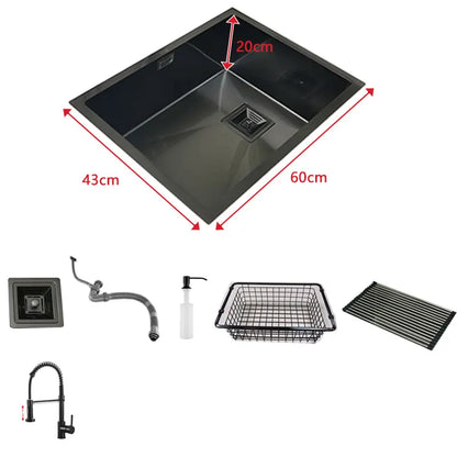 Keukenspoelbak – Spoelbak – Gootsteen – Wasbak – Enkele Kom – RVS Mat Zwart – 60x43 cm Royaal – Nano Matte Afwerking