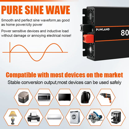 Pure Sinus Wave Omvormer – Spanningsomzetter – Inverter – Power Converter – 12V Naar 220V – 8000W Piekvermogen – LCD Display & Dubbele Ventilatie