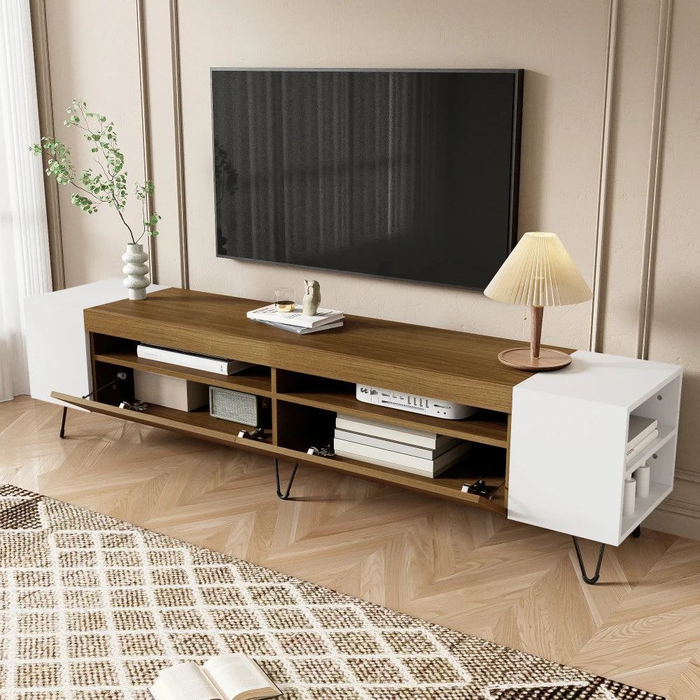Tv Meubel – TV-Kast – Televisiemeubel – Media Meubel – Entertainmentkast – 180 cm Breed – MDF En Spaanplaat Zwart Met Houtdetail