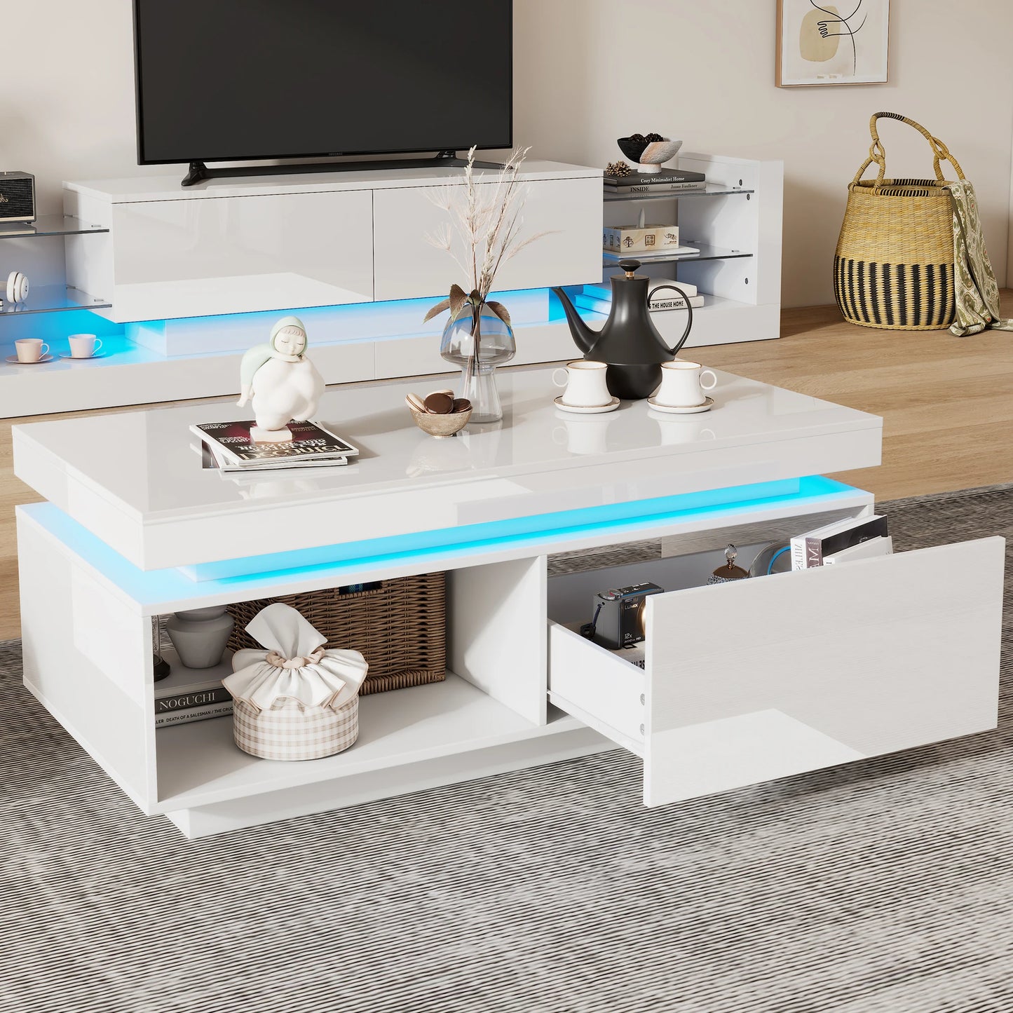 TV-Meubel – Tv-Kast – Dressoir – Woonkamermeubel – Hoogglans Afwerking – LED-Verlichting