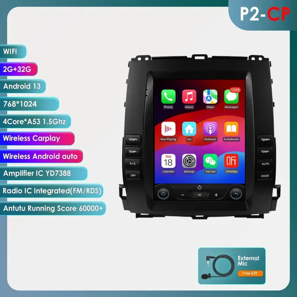 9.7'' inch screen Carplay 4G 2Din Android Car Radio for Toyota Land Cruiser Prado 120 2002-2009 Lexus GX470 GPS Multimedia Video - QUORE