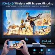 Yowhick - Beamer - Projector Beamer - Mini Meamer - 1080P -  Automatische focus - met WiFi - 5G+2.4G Wireless Connection - Wit