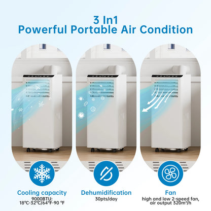Mobiele Airconditioner – Draagbare Airco – Verplaatsbare Airconditioner – 4-in-1 Airco – 9000 BTU Koelen – Stil Met Timer