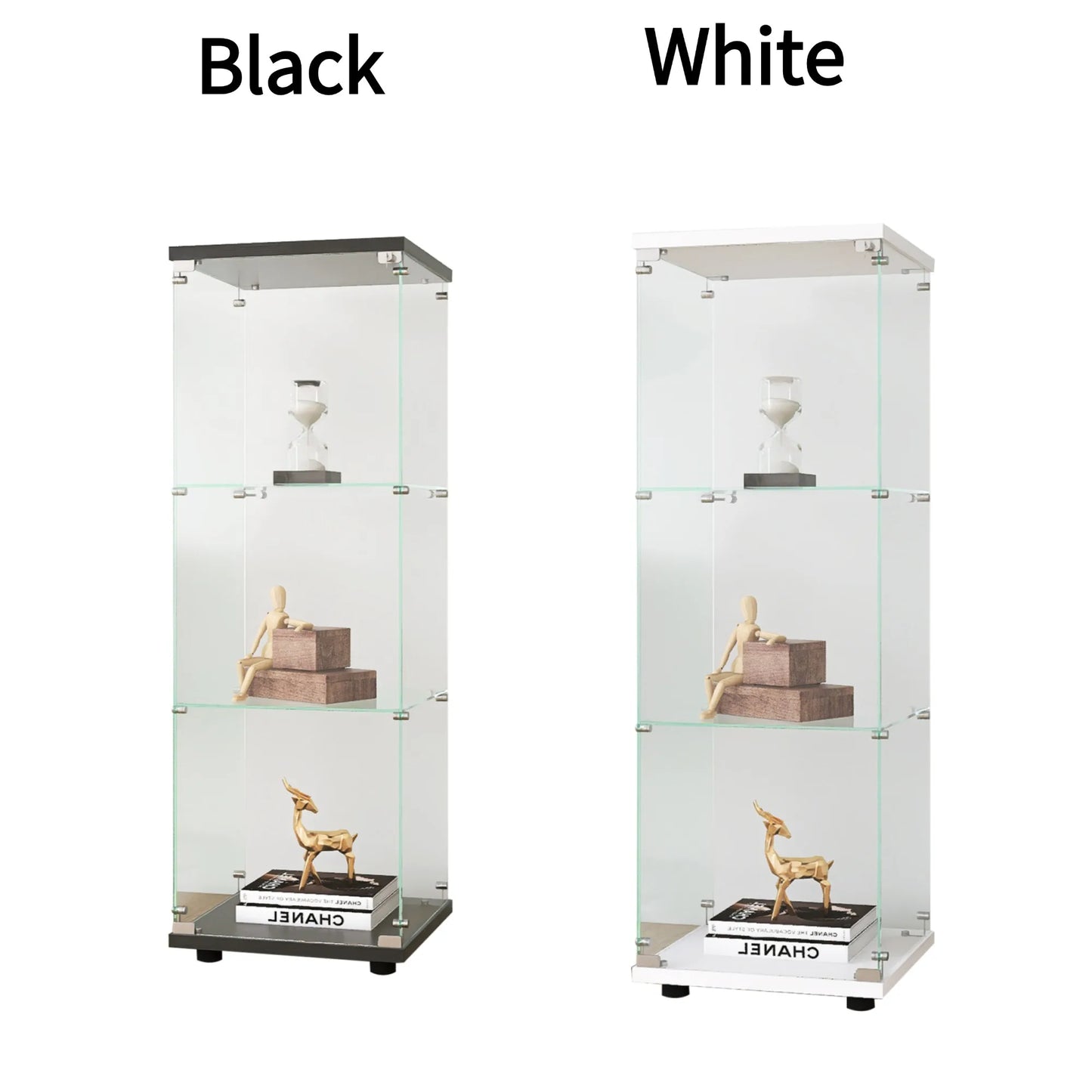 Comanlai 3 Layers Glass Display Cabinet, Modern Display Case with Door for Collectibles Books,Cabinet Standing for Living Room