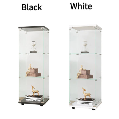 Comanlai 3 Layers Glass Display Cabinet, Modern Display Case with Door for Collectibles Books,Cabinet Standing for Living Room