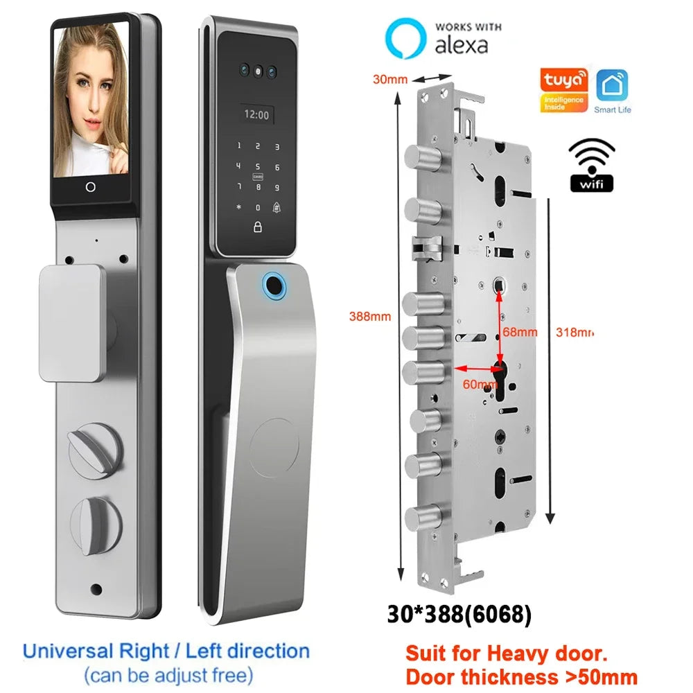 Slimme deurslot – Elektronisch deurslot – Deurklink – Smart Lock – Vingerafdrukslot – 8 Ontgrendelmethoden – IP67 Waterdicht Aluminium - 30x388 - 6068 insteek - QUORE