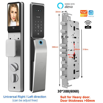 Slimme deurslot – Elektronisch deurslot – Deurklink – Smart Lock – Vingerafdrukslot – 8 Ontgrendelmethoden – IP67 Waterdicht Aluminium - 30x388 - 6068 insteek - QUORE