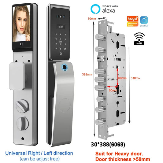 Slimme deurslot – Elektronisch deurslot – Deurklink – Smart Lock – Vingerafdrukslot – 8 Ontgrendelmethoden – IP67 Waterdicht Aluminium - 30x388 - 6068 insteek - QUORE
