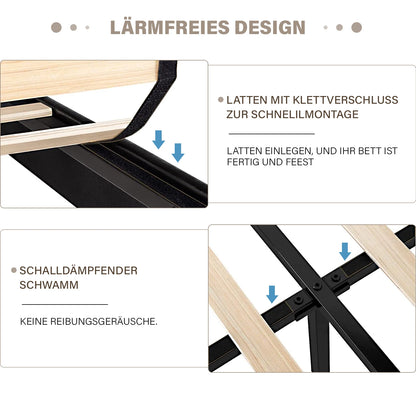 Bedframe – Bed – Platformbed – Tweepersoonsbed – Opbergbed – 210x150 cm – Linnen Bekleding Met Metalen Frame - QUORE